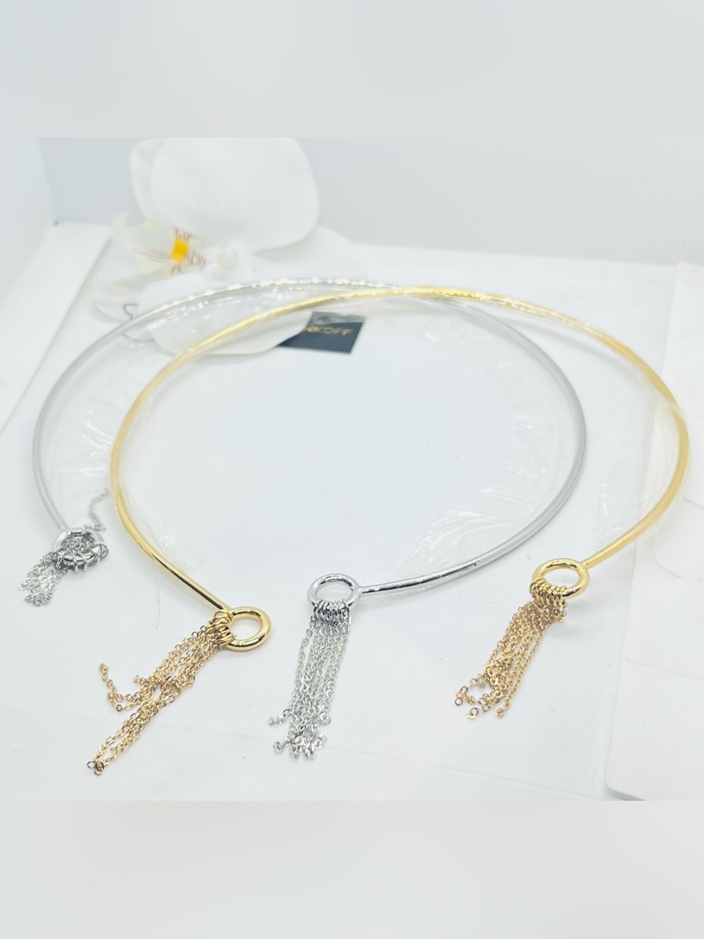 NWOT, Rebecca Minkoff Necklace Gold & Silver Open Collar Choker Necklaces, Set 2